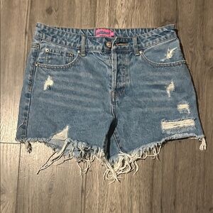 Edikted Frayed Blue Jean Shorts
